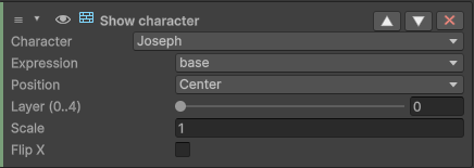 A Show character block: character, expression and position