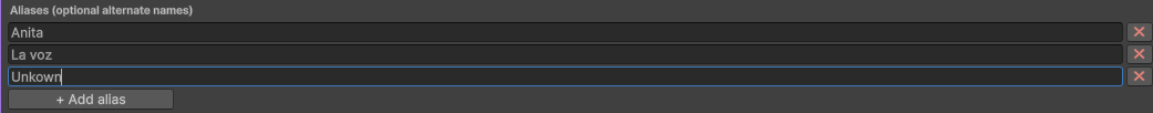 A character's alias list