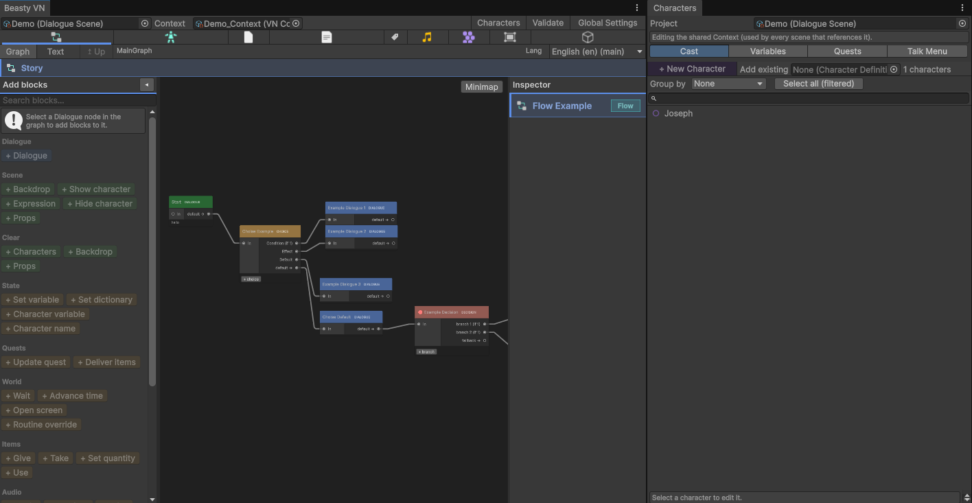 The Character Database in a window of its own, beside the graph