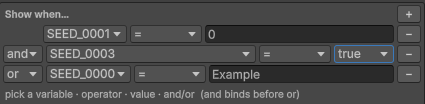 The condition editor: clauses with token, operator, value and And/Or joins
