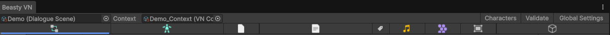 The nine tabs of the Beasty VN window
