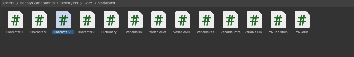 The generated VNVars file open in a code editor