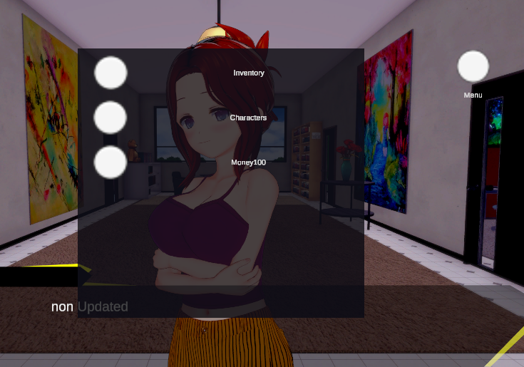 A HUD in game: a live money counter, the day, and a button that opens a screen