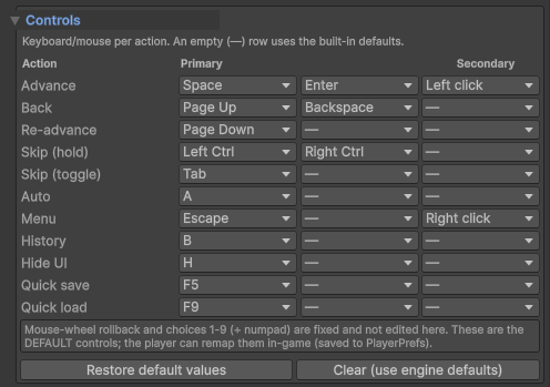 The input config asset: the actions and their default bindings