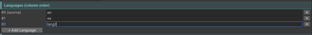 The + Add Language dropdown with the 15 curated languages and Custom