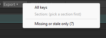 The Export dropdown with its three scopes