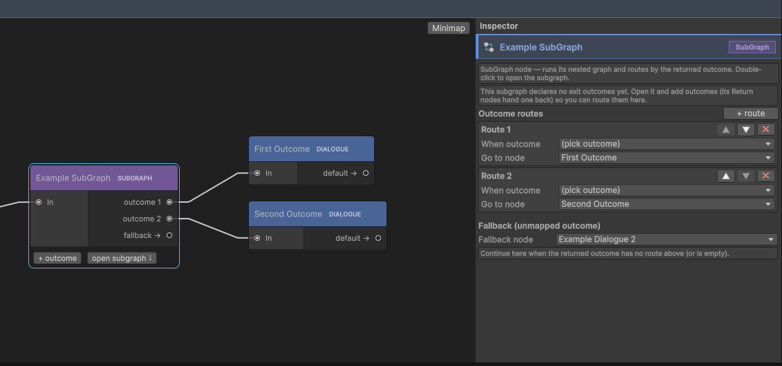 A SubGraph node with its outcome routes