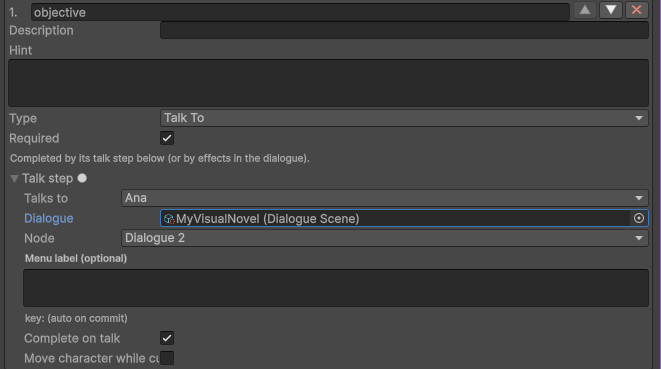 The Talk step section of an objective