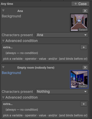 Background by time & presence: the conditional background cases of a room