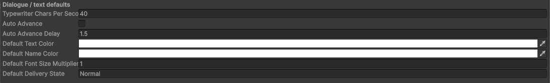 The dialogue and text defaults section of VN Settings
