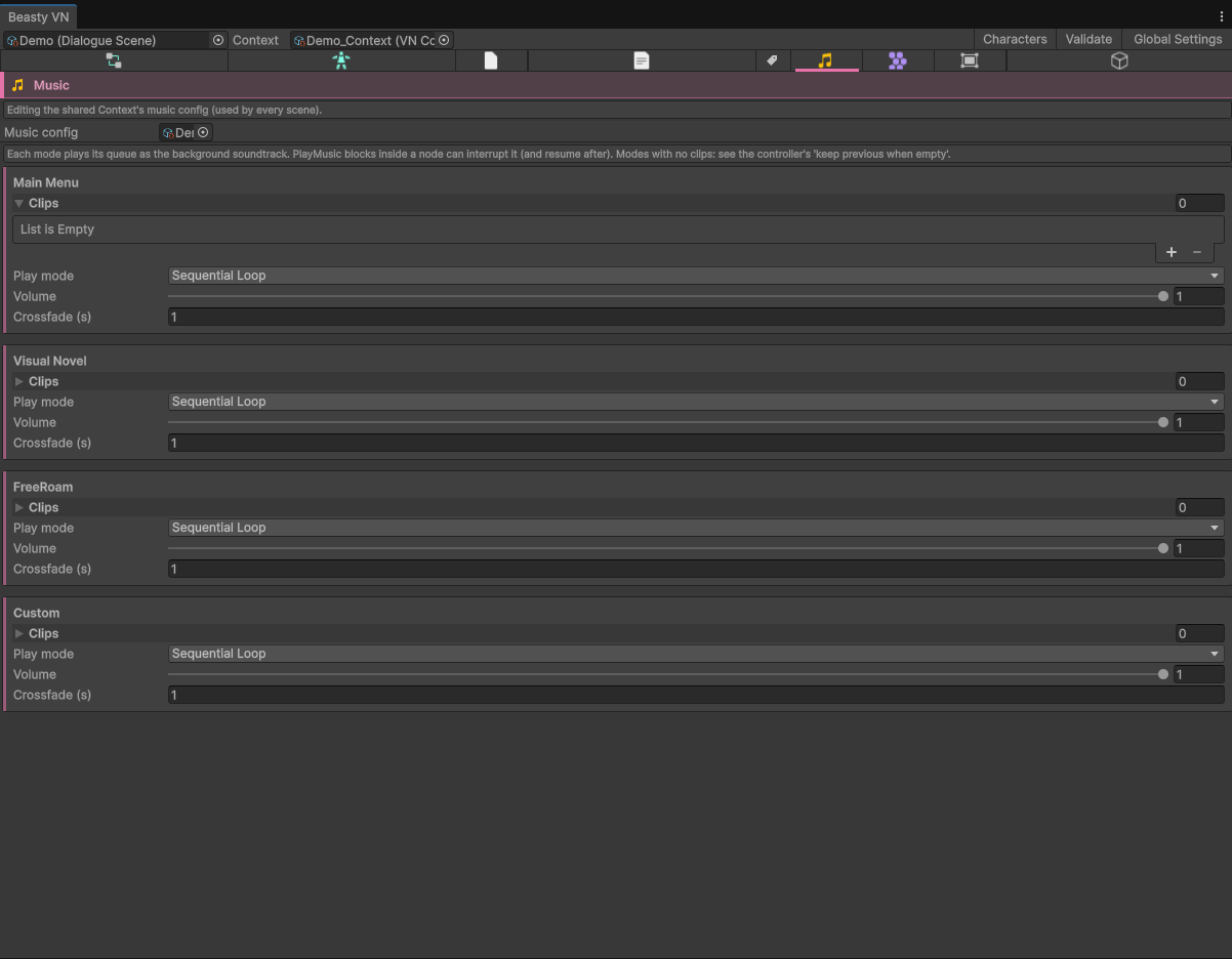 The Music tab: one queue per app mode